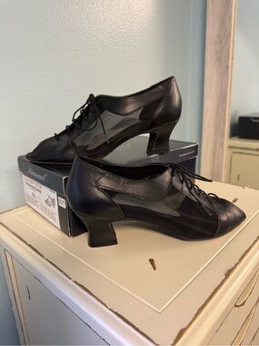 Diamant German Ballroom Dance Shoes Women’s 9.5 Black Leather Mesh Latin w/ Box
